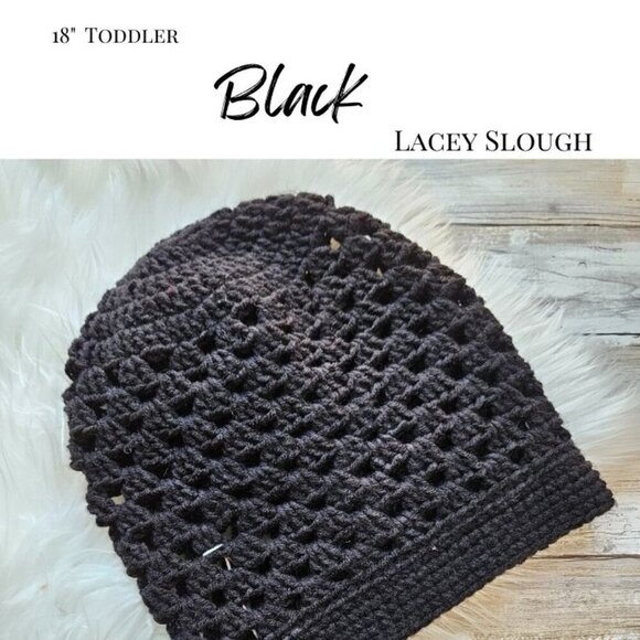 Toddler Hat from Cotton N Kandi on Etsy- 18" Lacey Slouchy Black - Picture 2 of 2
